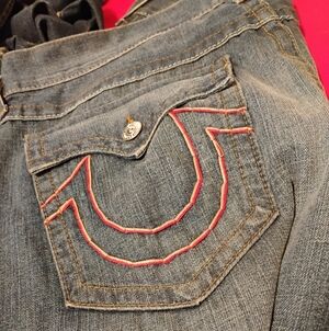 True Religion Blue Jeans with Pink Stitching